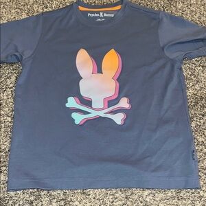 Psycho Bunny Blue Short Sleeve Tee Cartoon Design size 7/8